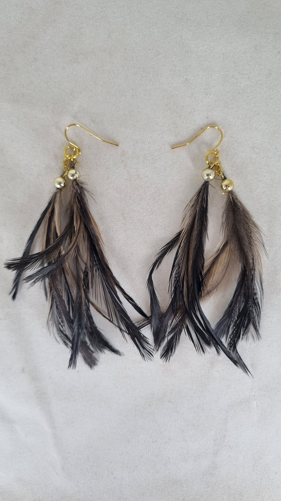 Emu feather earrings gold hooks – Emu Logic